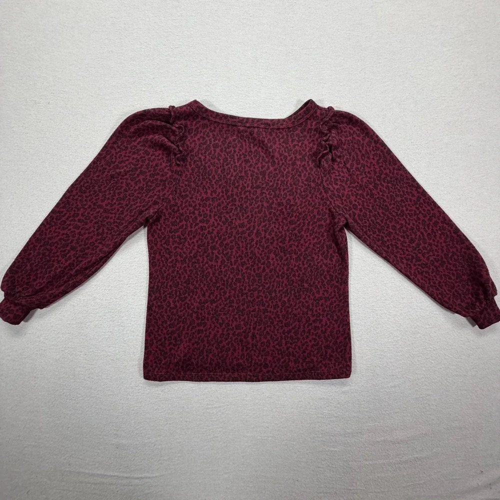 Banana Republic Women Top Regular Burgundy Leopard Print Puff Sleeve XXSP